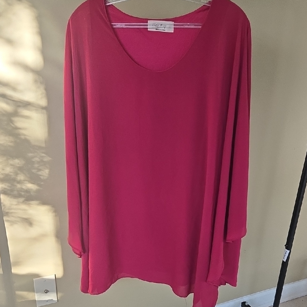 Eunishop Pink 3/4 Sleeve Flowy Tunic